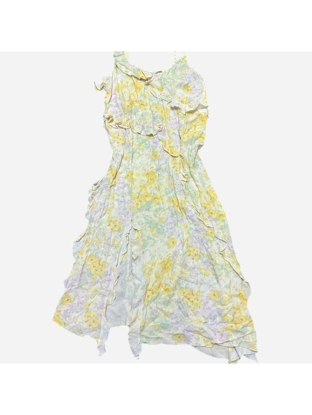 yellow floral ruffle maxi dress fairycore coquette y2k
